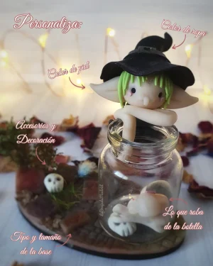 Imagen de una bruja con varias opciones de personalizacion: ropa, color de piel, detalles decorativos..
