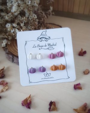 Tarjeta con 4 pares de mini calabazas en varios olores: Blanco, lila, rosa y naranja